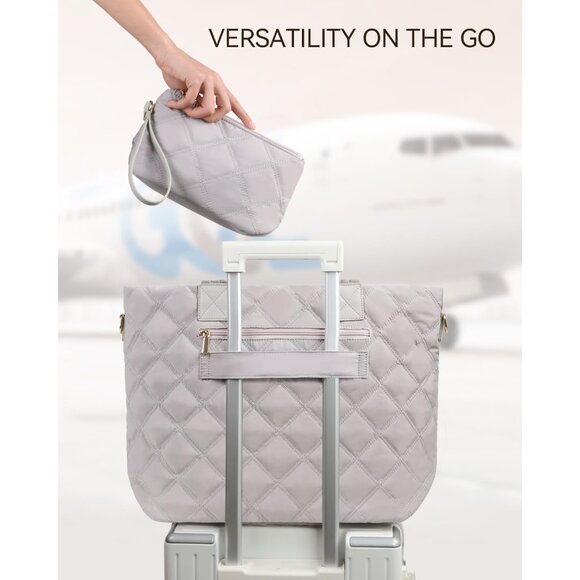 Prite Women Grey Polyester Compartment Quilted Puffer Shoulder Tote Work Bag - Picture 6 of 7